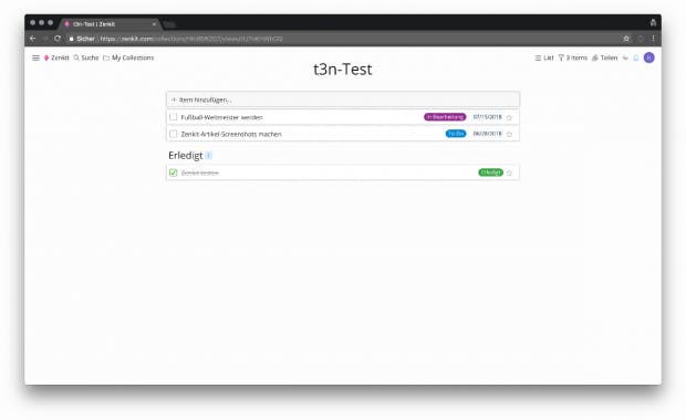 Im letzten großen Update hat Zenkit eine Todo-Listenansicht integriert. (Screenshot: Zenkit)