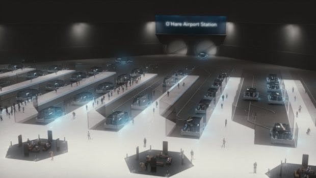 Die Fahrt zwischen dem Flughafen O'Hare und der Chicago-Innenstadt soll etwa 12 Minuten dauern. (Bild: The Boring Company. )