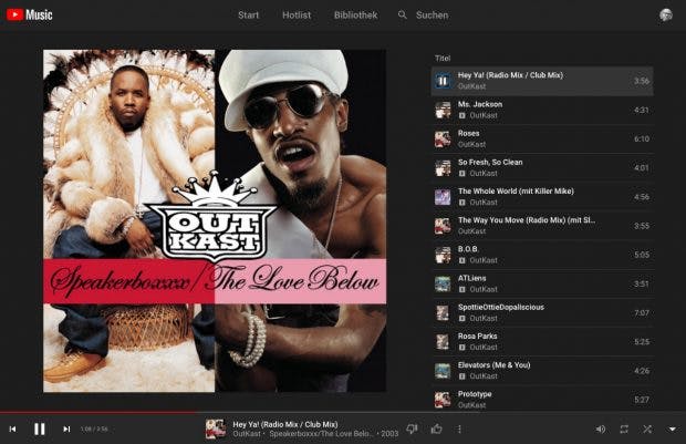 Der Youtube-Music-Web-Player erinnert ein wenig an Spotify. (Screenshot: t3n.de)