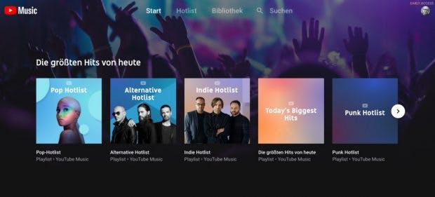 Die Startseite zeigt nach längerer Nutzung für den User relevante Musik an. (Screenshot: t3n.de)