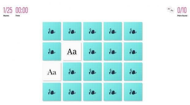 Für Typografie-Fans: Ein Online-Memory mit Schriftarten statt Bildern. (Screenshot: betterwebtype.com)