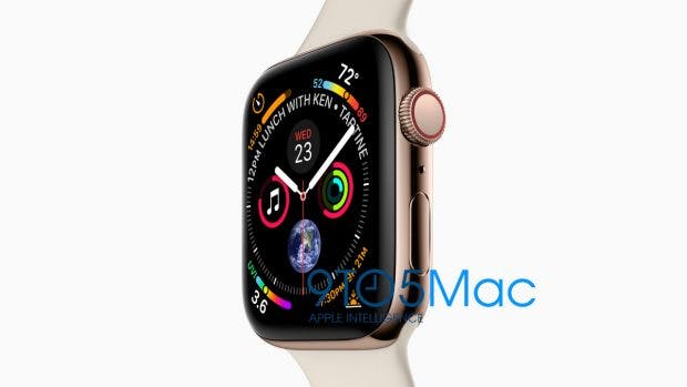 Die Apple Watch Serie 4 wird laut 9to5 Mac in der Tat ein größeres Display erhalten und wie auf dem Bild (kein Mockup) aussehen. (Bild: 9to5Mac)