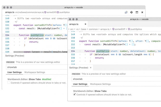 Die neuen Breadcrumbs können entweder mit oder ohne Tabs verwendet werden. (Screenshot: Microsoft)