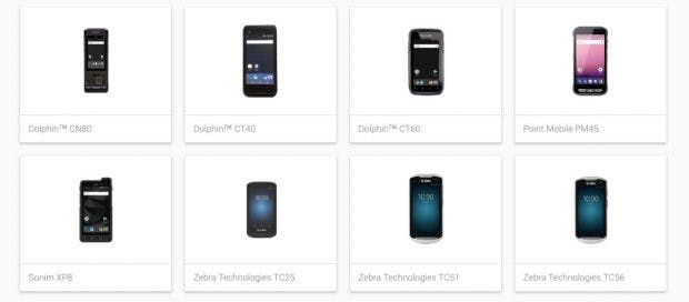 Googles Android-Enterprise-Recommended-Programm umfasst zum Start zehn Geräte.(Screenshot: t3n.de)