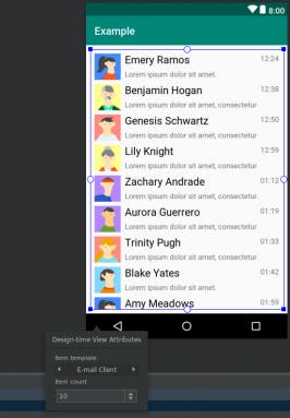 Mit dem Android-Studio-Update können im Layout-Editor Beispiel-Daten angezeigt werden. (Screenshot: Google)