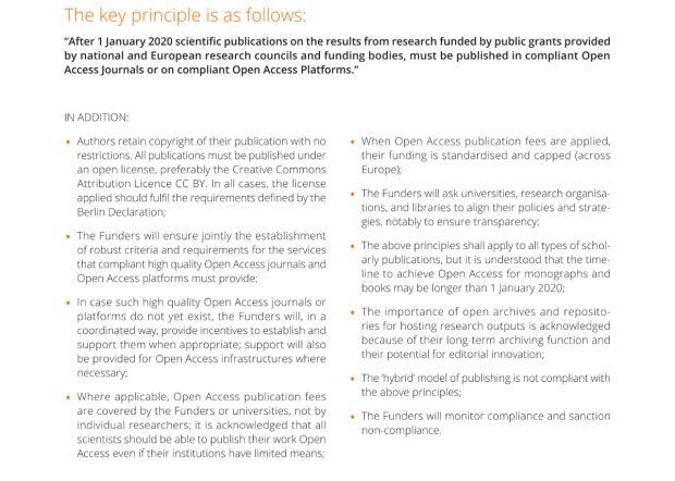 Open Access: Der Plan der „cOAlition S“. (Grafik: Science Europe)