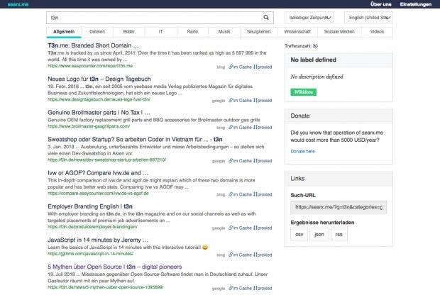 Google-Alternative: Die Meta-Suchmaschine Searx könnt ihr auch selbsthosten. (Screenshot: Searx.me)
