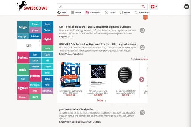 Swisscows setzt auf Datenschutz und Familienfreundlichkeit. (Screenshot: Swisscows)