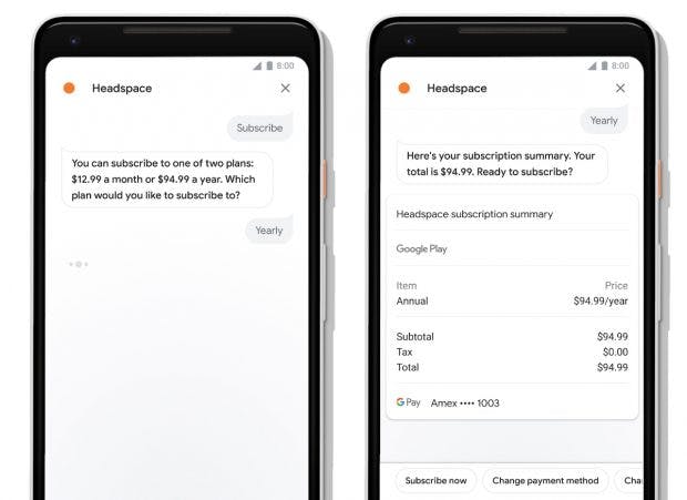 Das neue Interface des Google Assistant auf Smartphones ermöglicht auf den Kauf von digitalen Gütern. (Bild: Google)