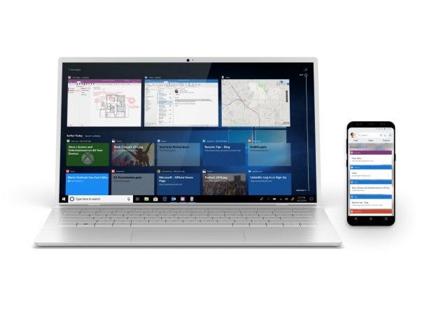 Windows 10: Mit der Windows-Timeline für Smartphones erhaltet ihr überall Zugriff auf eure zuletzt geöffneten Daten und Websites. (Bild: Microsoft)