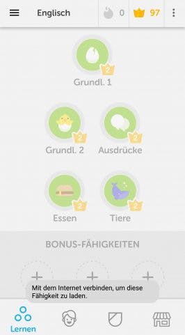 Mit Duolingo hat es sich ausgelernt sobald ihr offline seid. Sprachlektionen können nicht gestartet werden. (Screenshot: t3n.de)