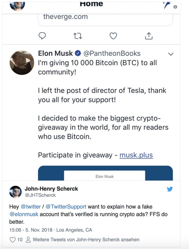 Cybercrime Auf Twitter Fake Accounts Von Tesla Chef Elon Musk Ergaunern Bitcoin