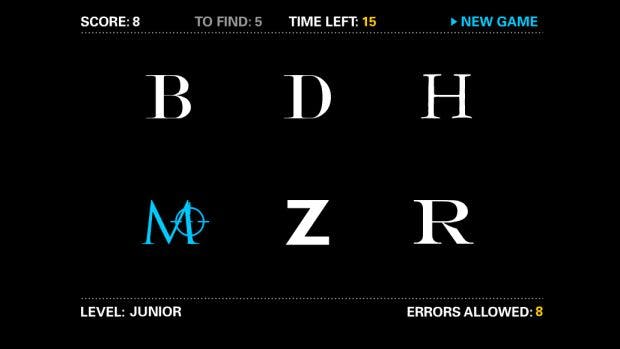 Typografie-Game: Bei „I shot the serif“ kommt es auf die Schnelligkeit an. (Screenshot: tothepoint.co.uk / t3n)