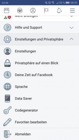Zeit auf Facebook Menü