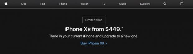 Apple versucht mit prominent positionierter Werbung für sein Trade-in-Programm die iPhone-Verkäufe anzukurbeln. (Screenshot: t3n.de)
