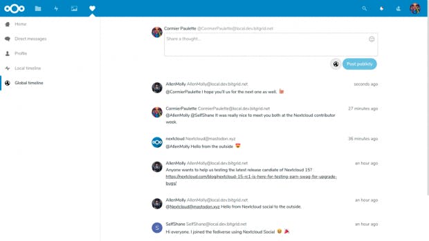 So sieht die Timeline in der Social-App von Nextcloud aus. (Screenshot: Nextcloud)