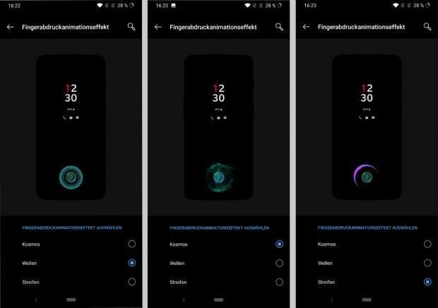 Falls die Standardanimation auf dem 6T nicht gefällt: Oneplus bietet Alternativen. (Screenshots: t3n.de)