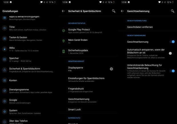 Vorsicht hell! Bei Dunkelheit kann für die Gesichtserkennung die Displayhelligkeit automatisch hochgedreht. (Screenshots: t3n.de)