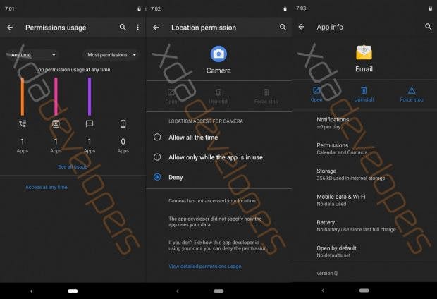 Die neuen App-Berechtigungen von Android Q. (Screenshots: XDA)