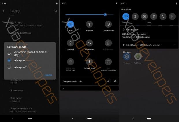 Android Q hat einen Darkmode im Gepäck. (Screenshot: XDA)