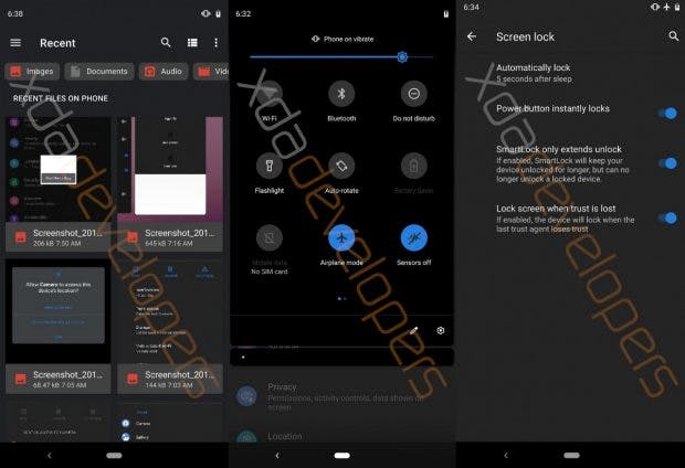Android Q bringt unter anderem neue Filter für den Dateimanager, Sensor-Abschaltung und neue Screen-Lock-Funktion. (Screenshots: XDA)