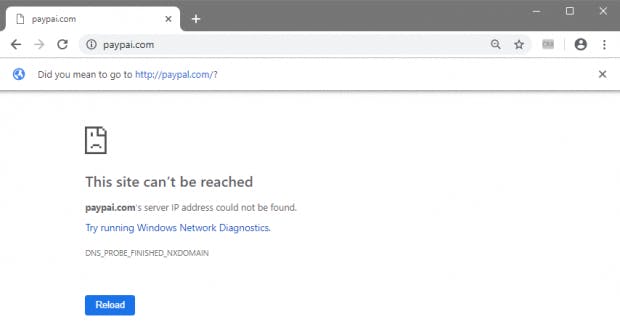Bei der Falscheingabe einer URL kommt ein Hinweis unter der Adresszeile. (Screenshot: Google Chrome / ZDnet)