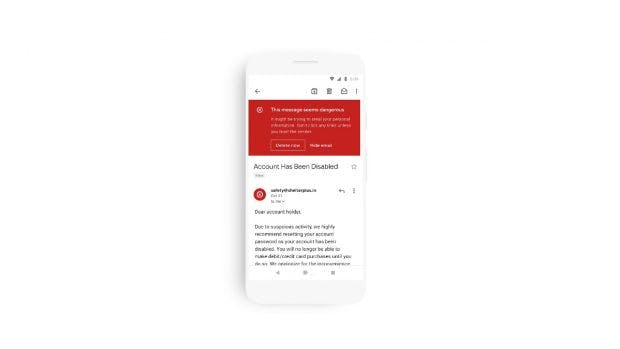 Vor Phishing wird in der neuen Gmail-App mit knalligem Rot gewarnt. (Bild: Google)