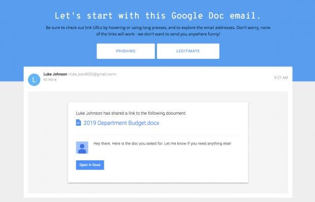 Bei diesem Google-Quiz könnt ihr herausfinden, wie gut ihr Phishing-Mails erkennt. (Screenshot: phishingquiz.withgoogle.com / t3n)