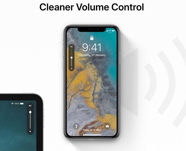 iOS 13 soll eine besseres Userinterface für die Lautstärkeregelung bringen. Hier nur ein Konzept. (Bild: 9to5 Mac)