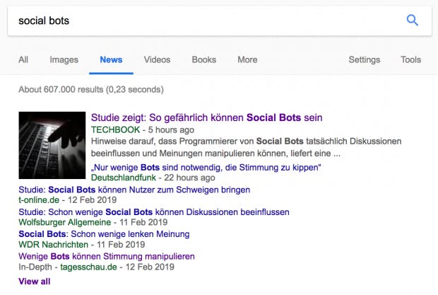 Die Überschriften zu Social Bots (Screenshot: t3n)