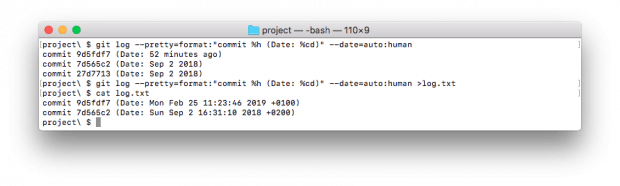 Mit „auto“ gibt Git außerhalb von Terminal-Pagern wieder das Standardformat aus. (Screenshot: t3n.de)