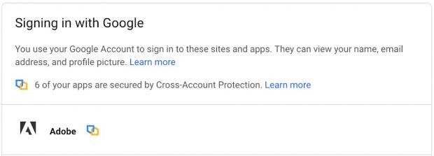Der produktübergreifende Kontoschutz wurde unter anderem mit Adobe entwickelt. (Screenshot: Google)