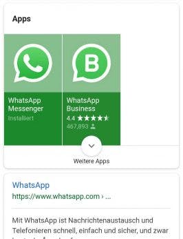 Das mobile Google-Suchergebnis mit einem hervorgehobenen Play-Store-Apps. (Screenshot: t3n/Google)