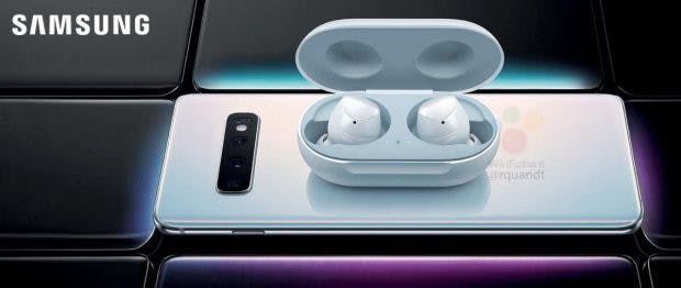 Samsung Galaxy Buds: Ein älterer Leak impliziert kabelloses Laden per Galaxy S10. (Bild: Winfuture)