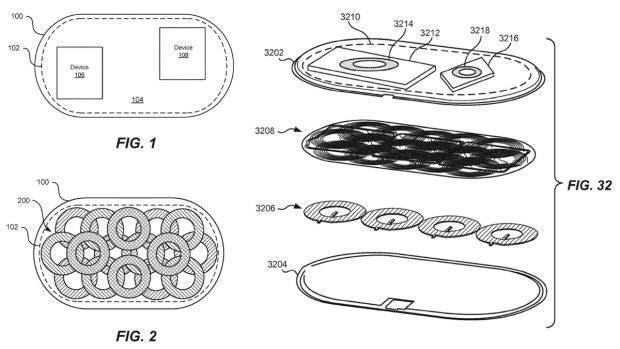 Patentskizzen zufolge wollte Apple seine Airpower-Matte mit bis zu 32 Spulen bestücken – kein Wunder, dass die Entwickler Probleme hatten, die Hitzeprobleme in den Griff zu bekommen. (Bild: USPTO)