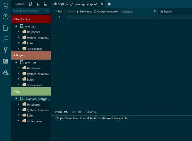 Azure Data Studio: Unterschiedliche Farben für unterschiedliche Postgres-Server. (Screenshot: Azure Data Studio)