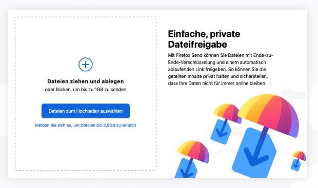 Firefox Send Datenaustausch Tool