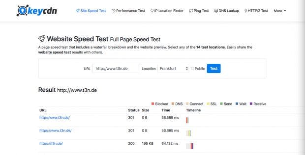 Keycdn's Site Speed ​​Test is another way to measure the speed of your website.  (Screenshot: Keycdn / t3n)