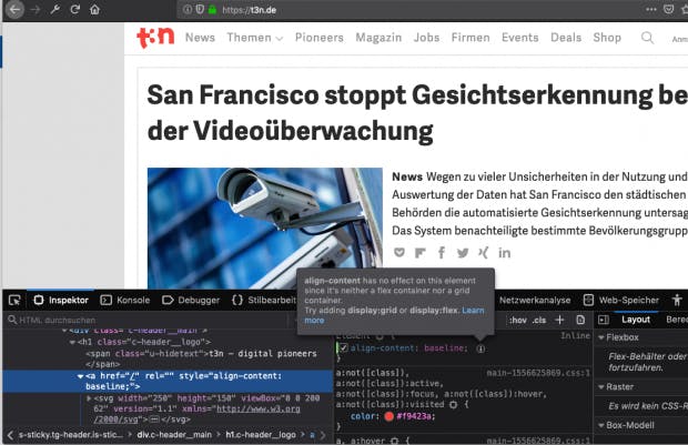 Hinweis im Firefox-Inspektor: warum wirkt diese Eigenschaft nicht?