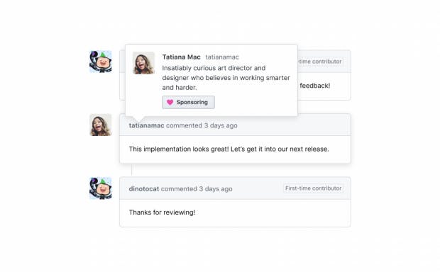 Neben einem neuen Button im Profil wird die Sponsoring-Möglichkeit bei GitHub auch in Kommentaren angezeigt. (Bild: Github)