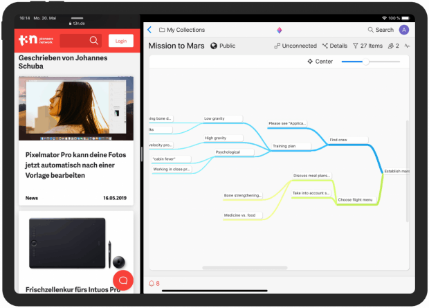 Mit dem Update auf Zenkit 3 unterstützt die iOS-App jetzt auch die Splitview-Ansicht. (Bild: Zenkit)