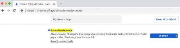 Chrome 75: Lesemodus aktivieren