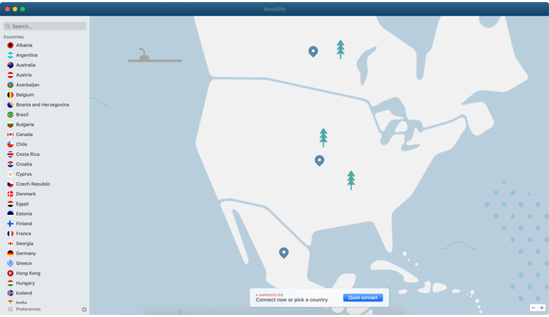 Eine Liste der auswählbaren Server und Standorte von NordVPN