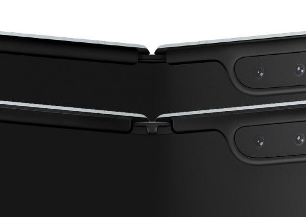 Samsung Galaxy Fold – das untere, überarbeitete Modell kommt mit Schutzkappen auf dem Scharnier. (Bild: Samsung; The Verge)