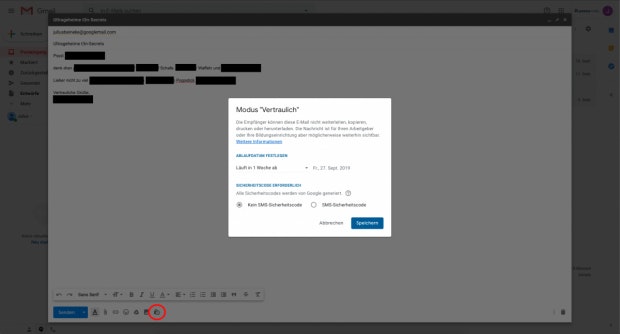 Gmal - Vertraulich-Modus in Mails.