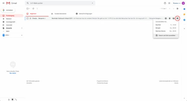 Gmail - E-Mail zurückstellen.