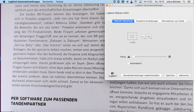 Logitech-Kameraeinstellungen unter MacOS.