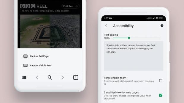 Screenshots in Vivaldi for Android.