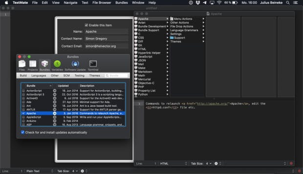 Bundles-Menü im Text-Editor TextMate 2.0.