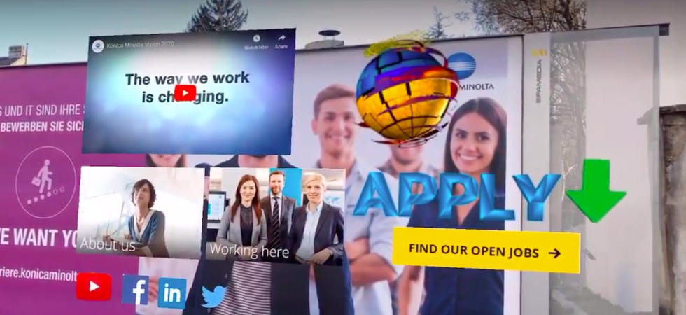 Eine durch AR-Technologie aufgewertet Plakatwerbung, die in diesem Fall auf offen Stellen eines Unternehmens hinweist